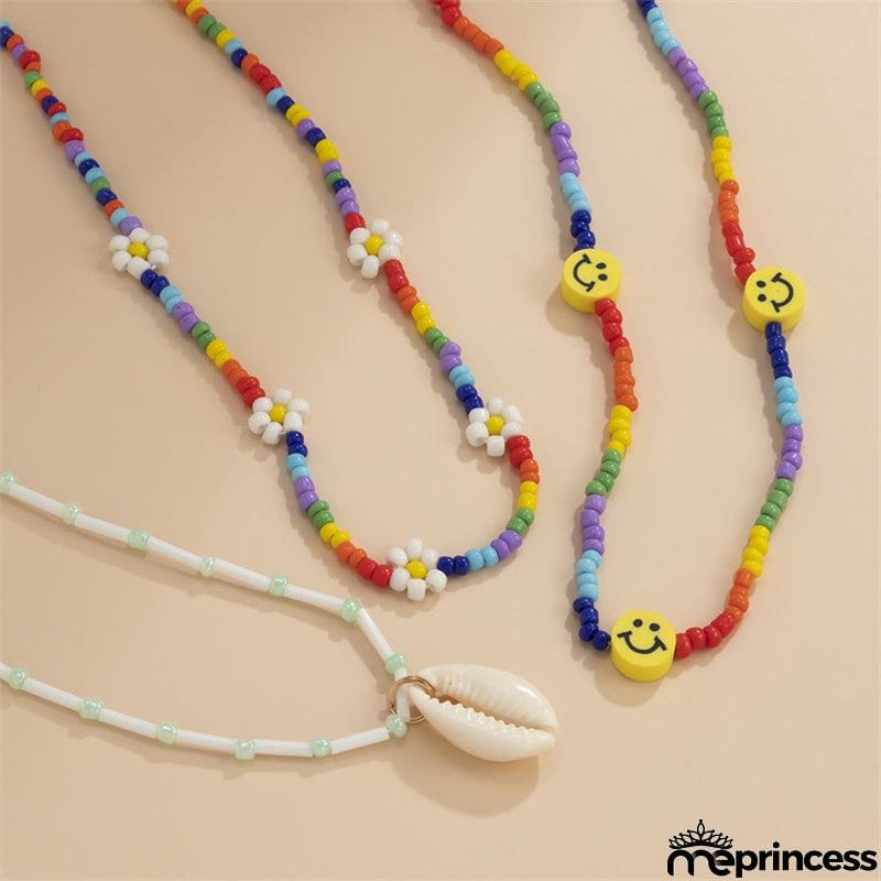 Daisy Beads Smiley Face Shell Woven Female Necklace