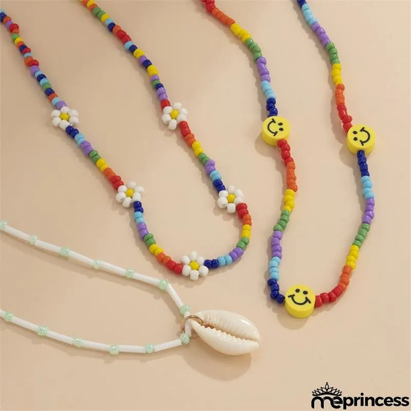 Daisy Beads Smiley Face Shell Woven Female Necklace