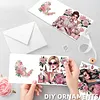 6Pcs Diamond Painting Pink Rose Lady Greeting Card Set with Envelopes for Birthdays Thanksgiving & Special Occasion