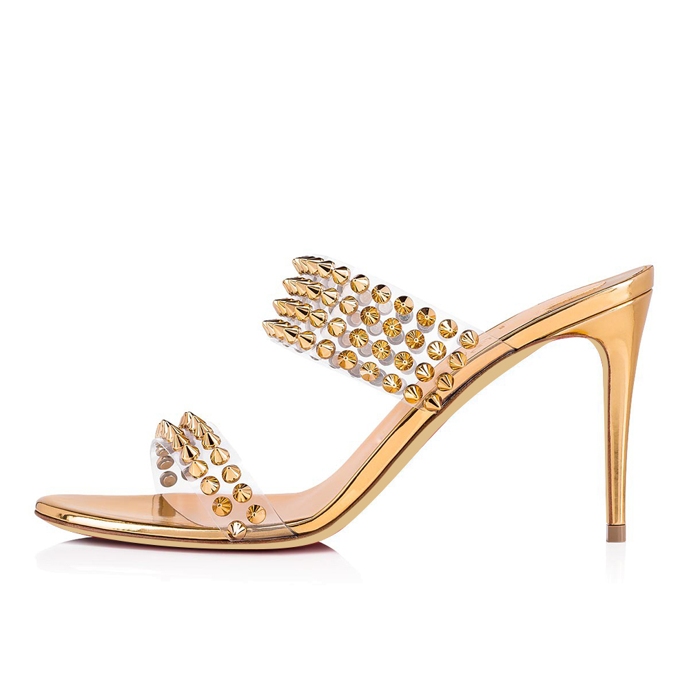 Gold Clear PVC Rivets Mule Heels Vdcoo