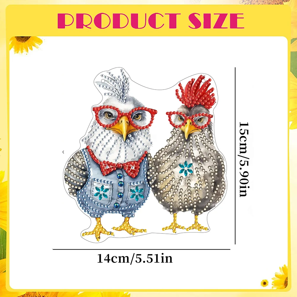 DIY Chicken Acrylic Special Shape 5D DIY Diamond Painting Dots Pendant for Home Decor(15*15cm)