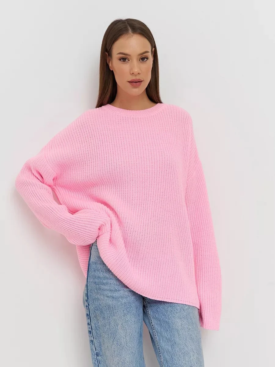 Uveng Uveng / Winter 2024 Round Collar Loose Long Sleeve Basic Casual Sweater Sweater