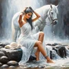 Diamond Painting-DIY Full Round Drill Girl And Horse