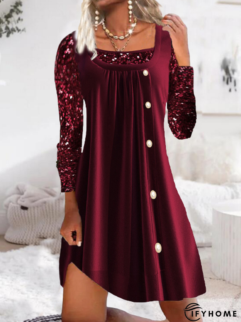 Glitter Crew Neck Loose Party Dress | IFYHOME