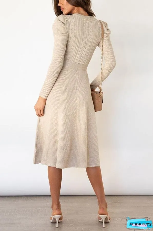 Bubble Long-sleeved Knitted Mid-length Dress