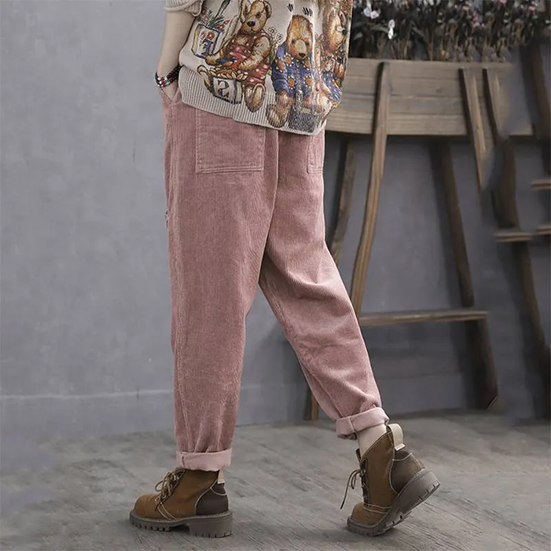 ZANZEA Vintage Elastic Waist Corduroy Pants  Women Solid Harem Pants Loose Casual Trousers Female Solid Pantalon Turnip