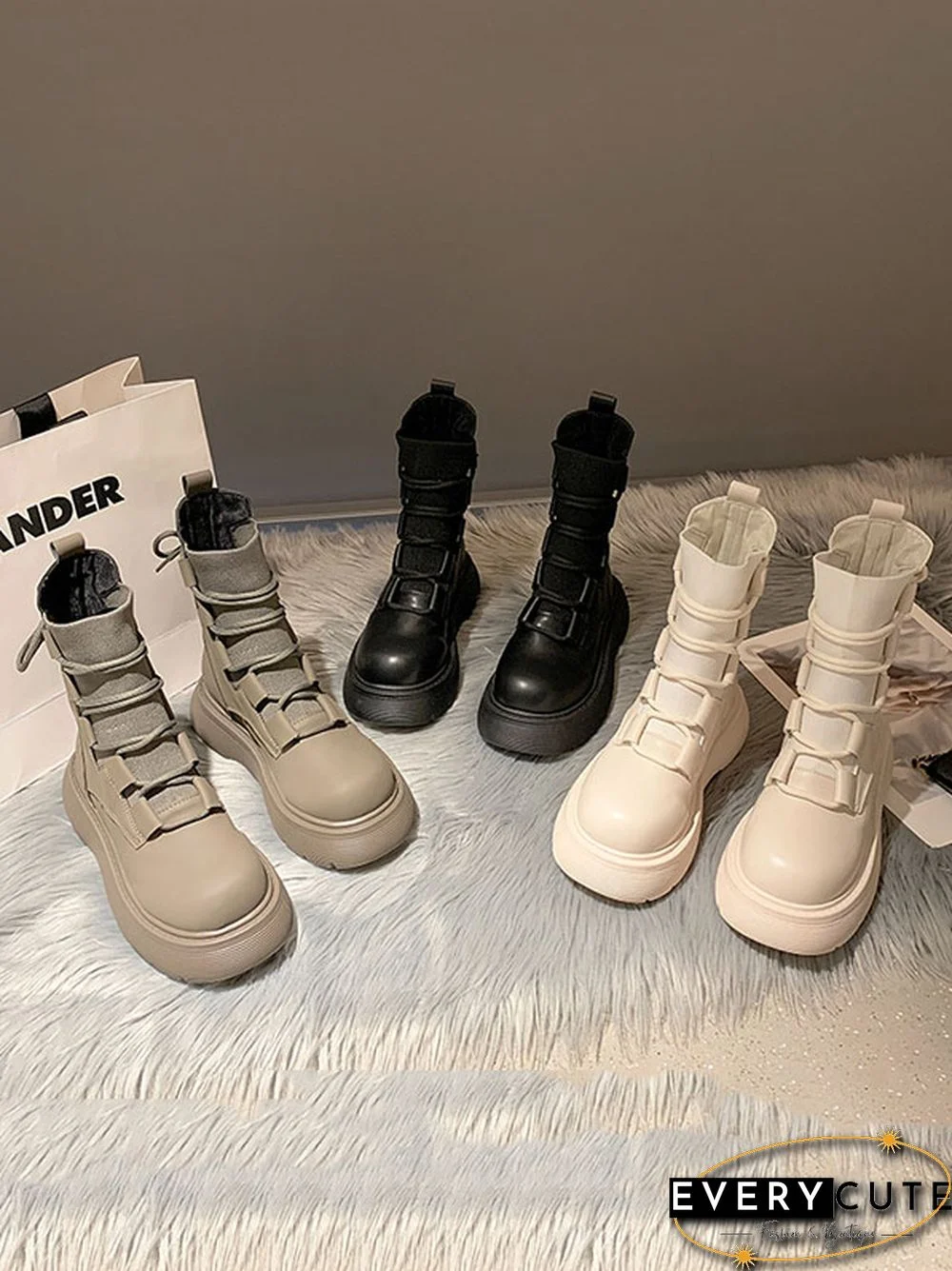 Lace-Up Round-Toe Solid Color Split-Joint Boots Dr. Martens Boots Platform Shoes