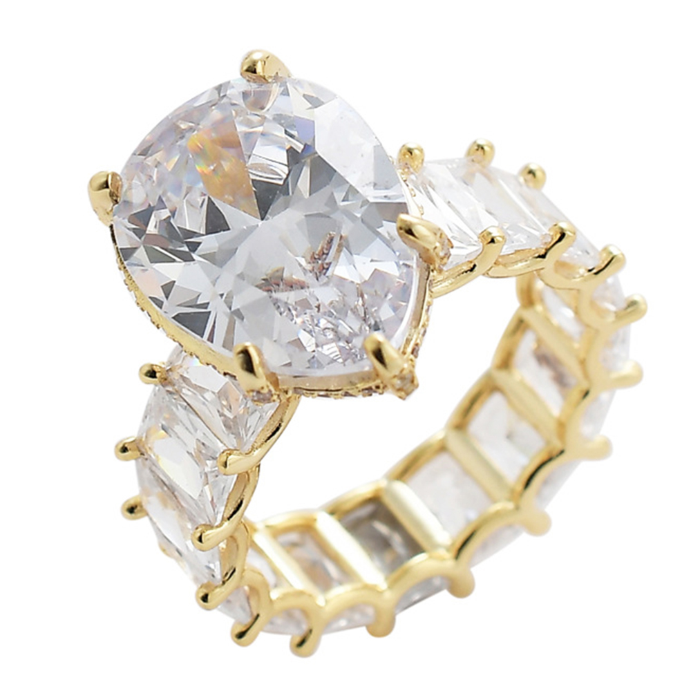 Unique Dove Egg Iced Out Baguette Bling CZ Stone Rings