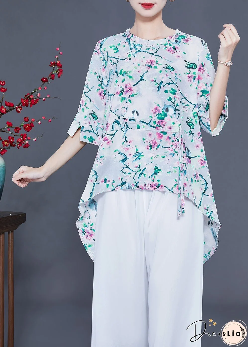 Modern Oversized Low High Design Side Open Chiffon Silk Tops Summer