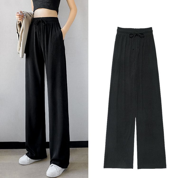 Drawstring Ice Silk Wide-Leg Lounge Pants