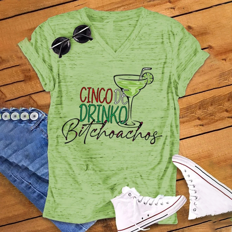 Cinco De Drinko Bitchoachos Print T-Shirt wearshes
