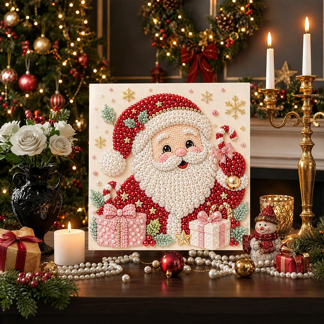Pearl Painting Kit for Adults Framed Santa 7.87x7.87in