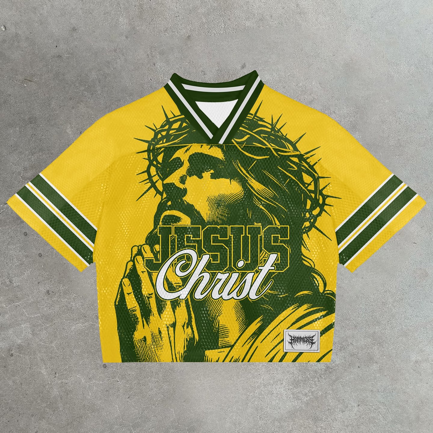 Sopula Vintage Jesus Praying Graphics Printed Blokette Blokecore Jersey V-neck T-Shirt - SOPULA