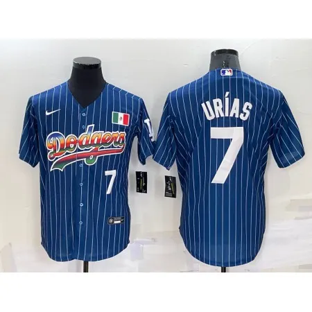 Men's Los Angeles Dodgers #7 Julio Urias Navy Mexico Rainbow Cool Base Stitched Baseball Jersey 3S5Q