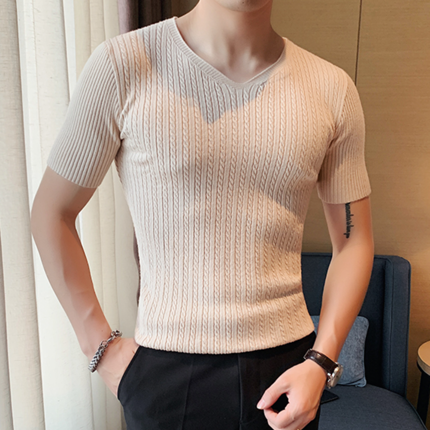 Slim Fit V-Neck Casual Knit Bottoming Shirt