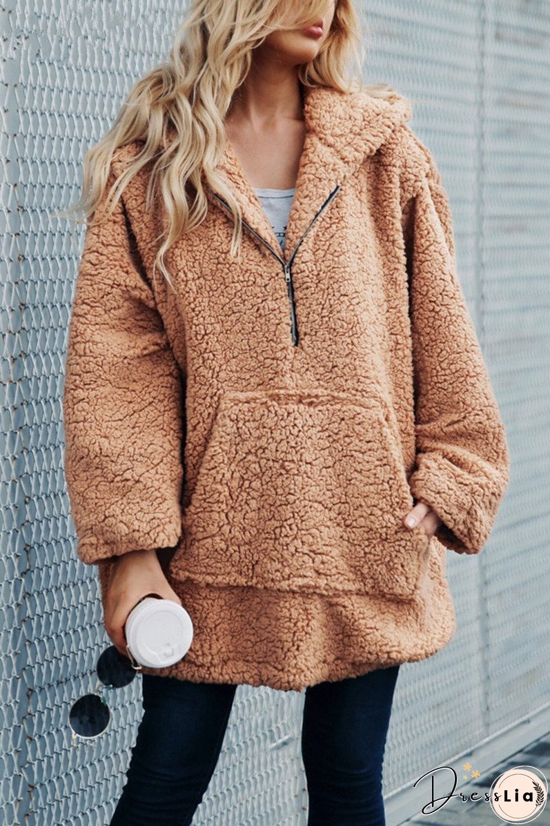 Autumn And Winter Hooded Plush Thick Loose Sweater Coat