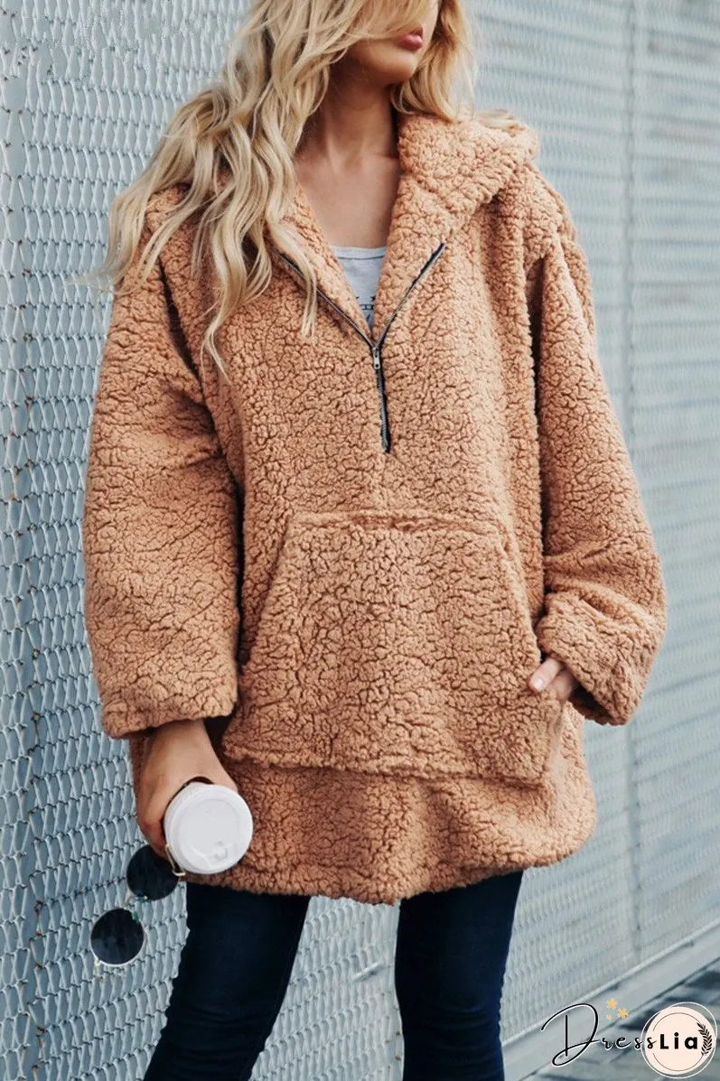 Autumn And Winter Hooded Plush Thick Loose Sweater Coat