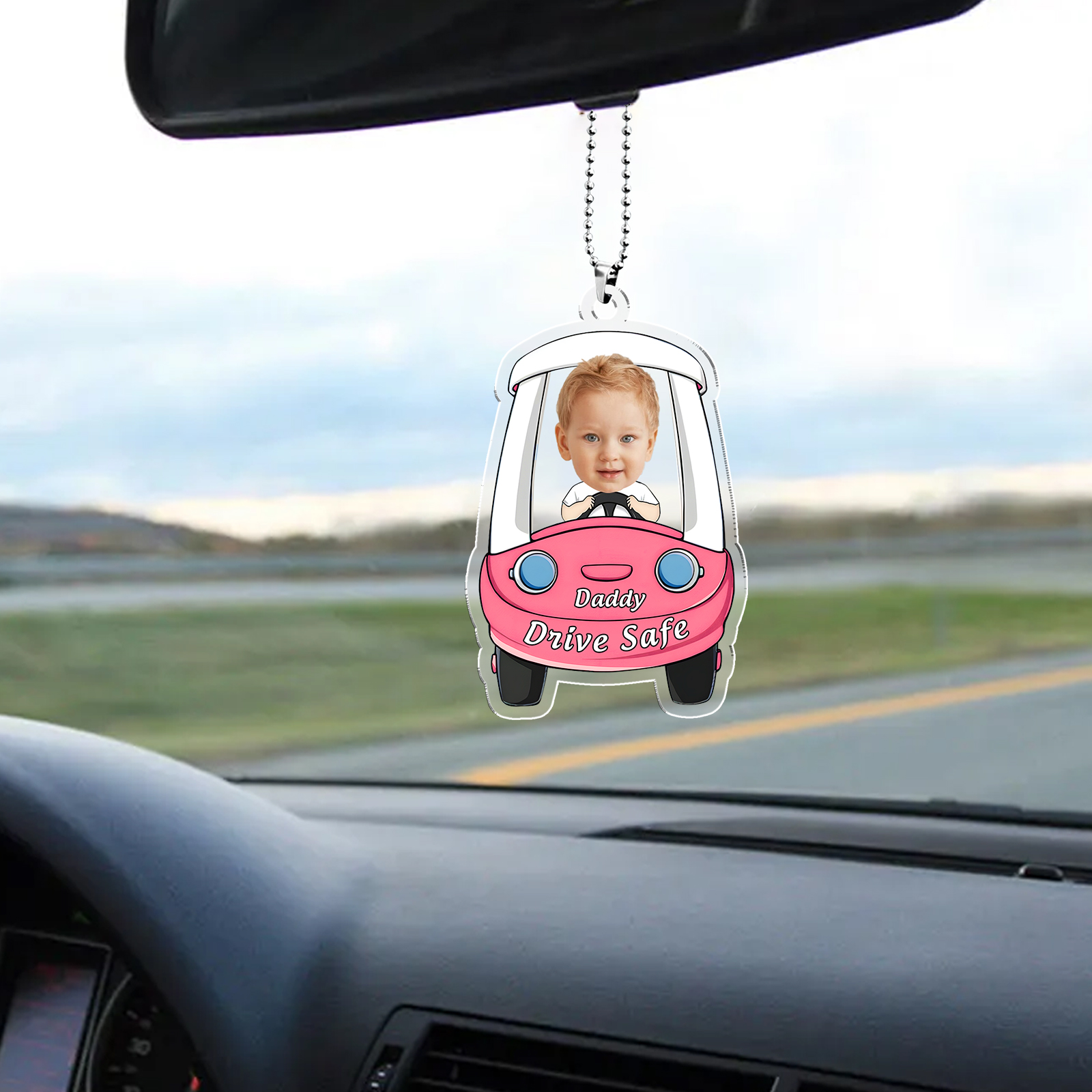 Personalised Car Acrylic Hanging Ornament Custom Photo & Text & Name Keychain Pedant Gift for Family-Jessemade AU