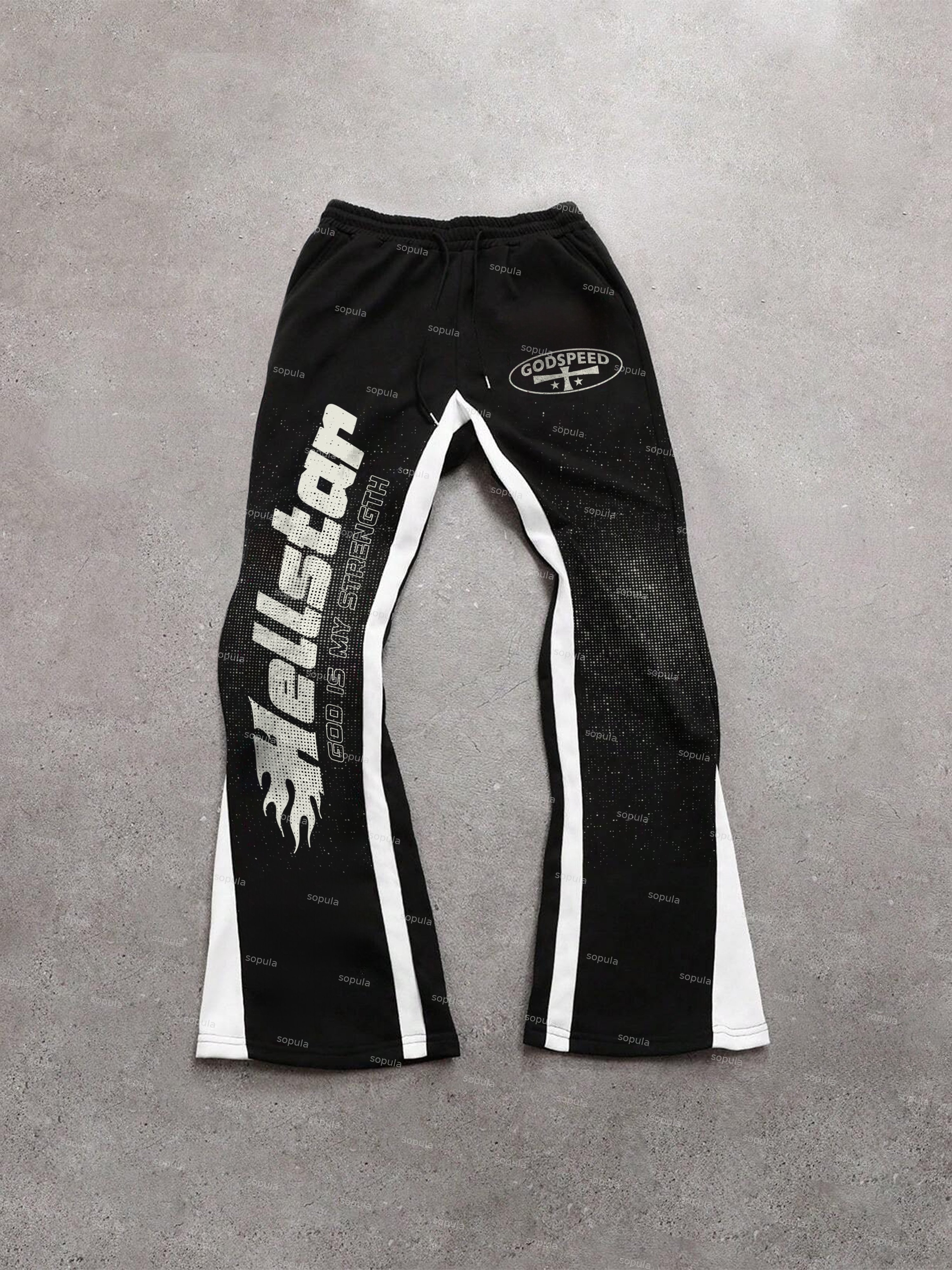 Flame Jesus Silhouette Network Vintage Graphic Flared Sweatpants - Sopula｜Premium Graphic Tees & Graphic Clothing