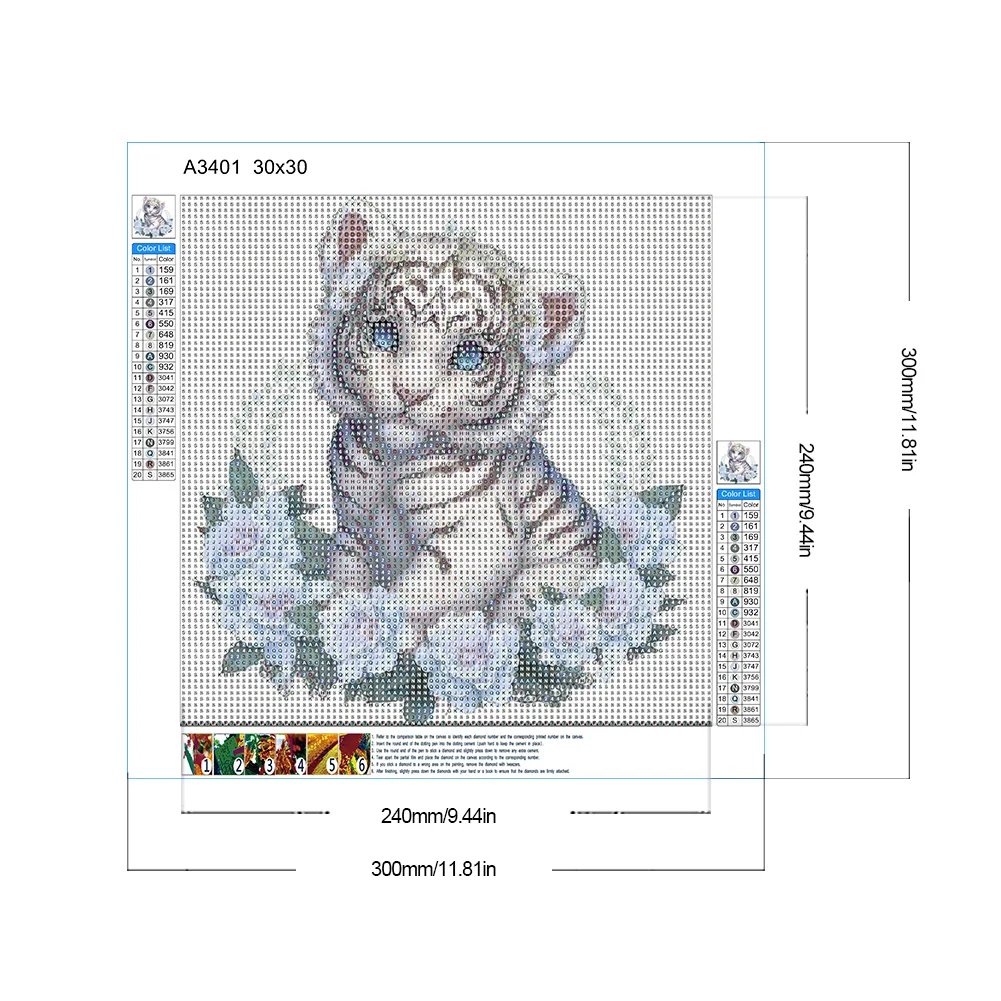 Full Round Diamond Painting 30*30cm - White Tiger Cub With Garland