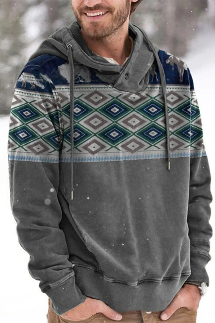 Casual Western Grey Colorblock Hoodie