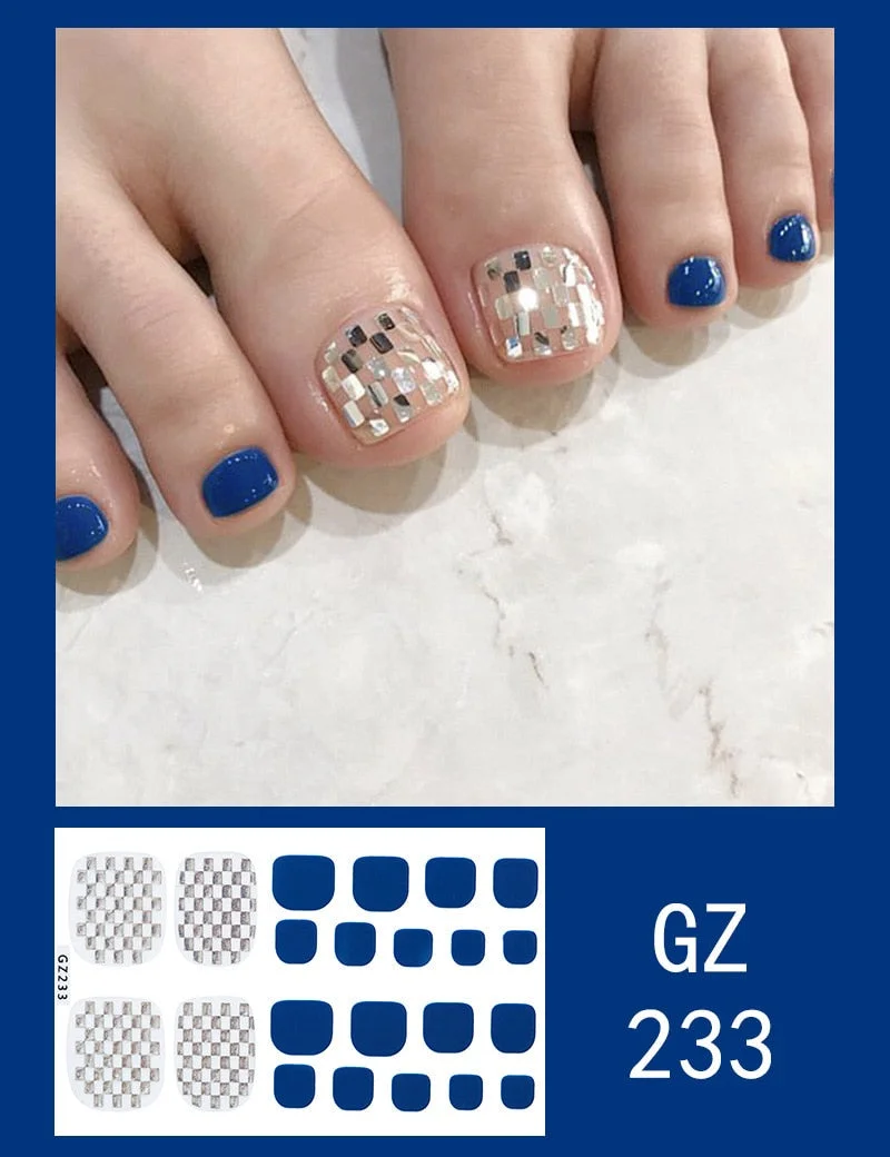 22 Tips Korea Toe Nail Sticker Wraps Adhesive Decals Toenail Polish Strips DIY Pedicure Foot Decals Manicure Women