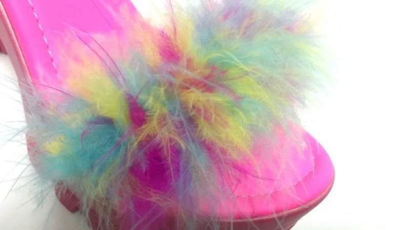 Yyvonne Hot Selling Explosion Waterproof Table Hairy Thick Sandals Women's New Word Buckle Thick Heel Sandals