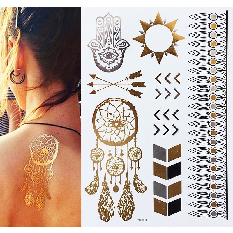 New Silver Body Art Flash Tattoos  Indian Sexy Metallic Gold Tattoo Temporary Waterproof Tatoos Sticker