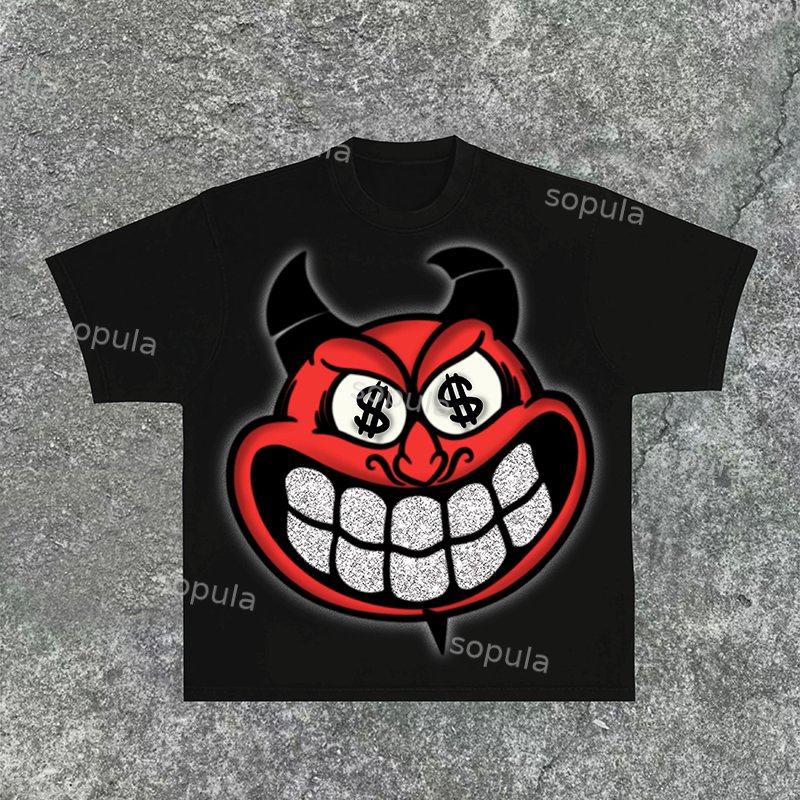 Sopula Casual The Devil Who Doesn't Work Print Cotton T-Shirt