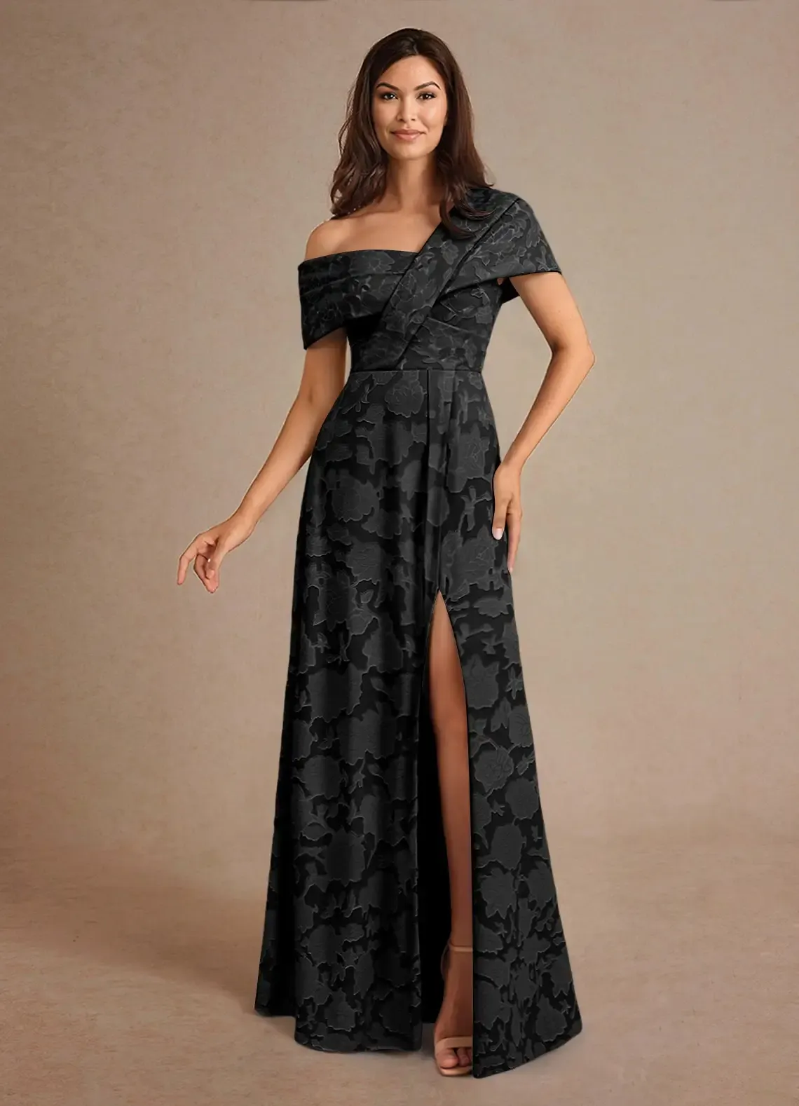 Lussooy Chic One Shoulder Printing Split Off the Shoulder Mother of The Bride Dress 