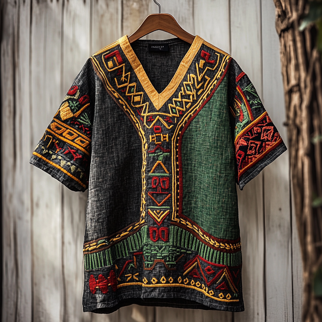 Men's Black Pride African Ethnic Geometric Juneteenth Art Print Linen T-shirt / Rvogue / Rvogue
