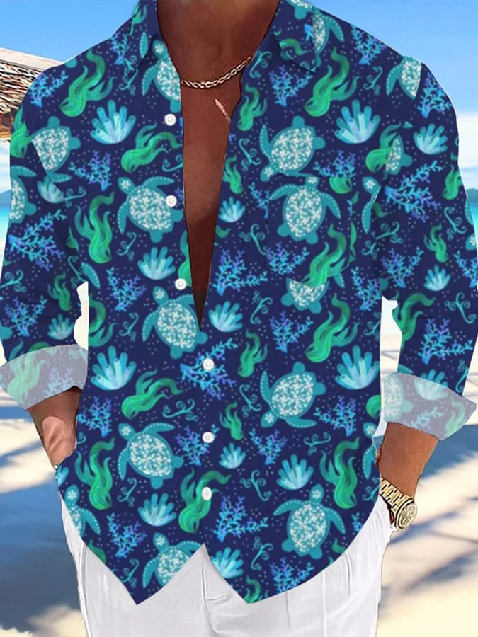 Men's Casual Hawaiian Turtle Print Lapel Shirt