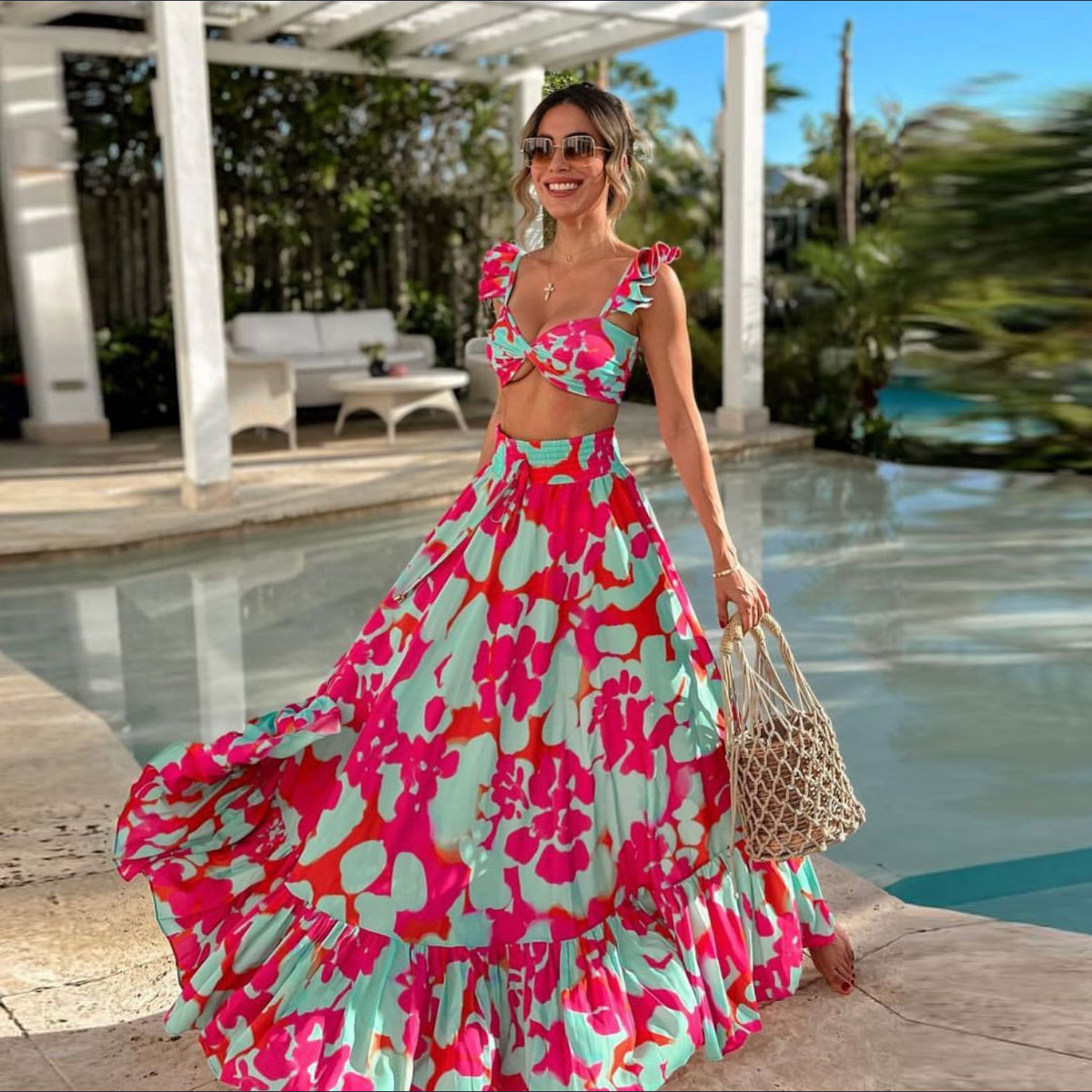 Ballifyex 2025 New Print Swimwear Cover Up Sexy Beach Dress Women Summer Ladies Crossover Tie Dress Bikini Dress Bathing Suit Beach Wear T