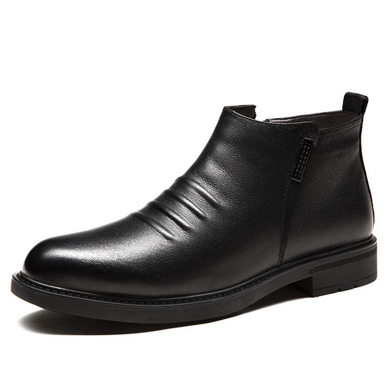 Edgartires winter shoes for men Genuine Leather Chelsea Boots Men Wedding Dress Shoes Formal Men's Ankle Boots Business Winter Elegant Plush Warm Boots