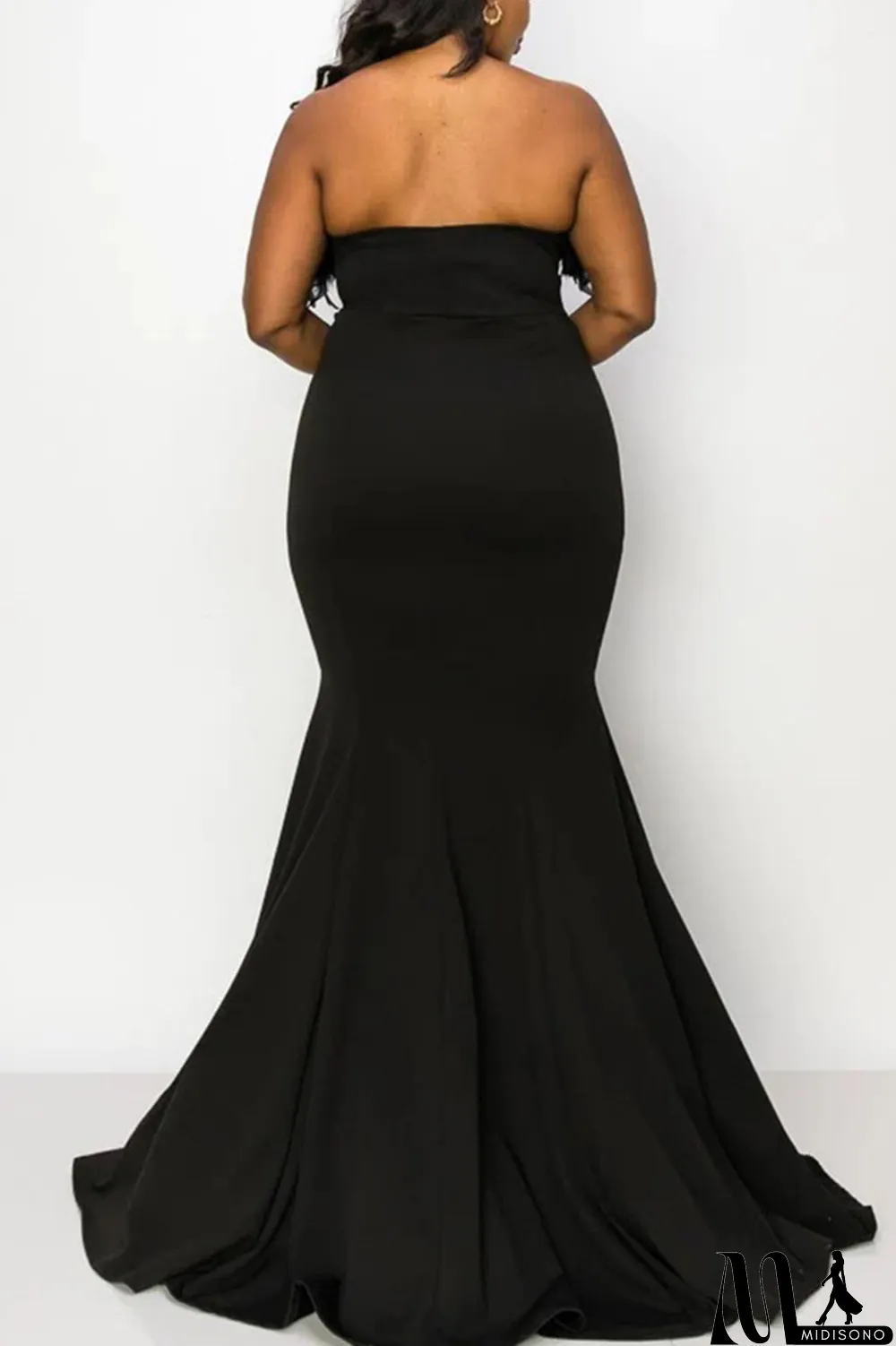 MidiSono - Green Sexy Solid Patchwork Feathers Strapless Evening Dress Plus Size Dresses