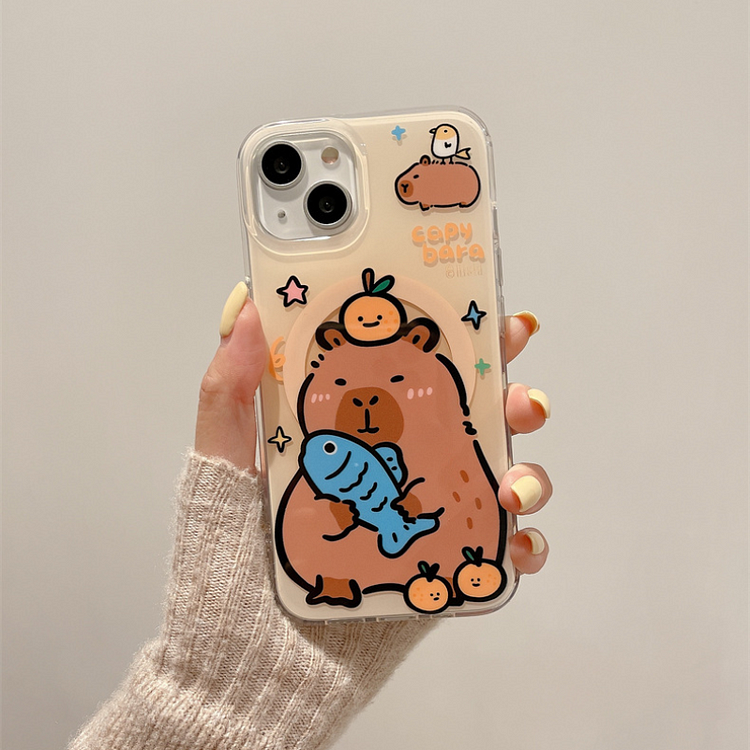 Kawaii Cartoon Capybara Magnetic Stand Phone Case