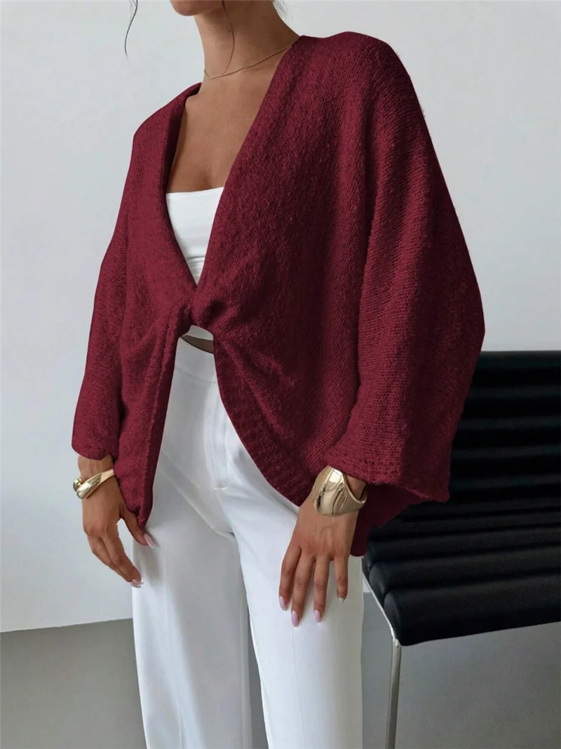 Athvotar Athvotar New Cross-Design Deep V Collar Casual Relaxed Elegant Simple Sweater