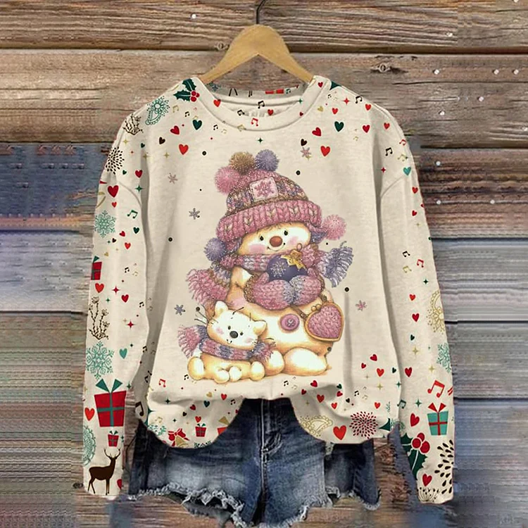 Comstylish Cartoon Pattern Round Neck Pullover Sweater