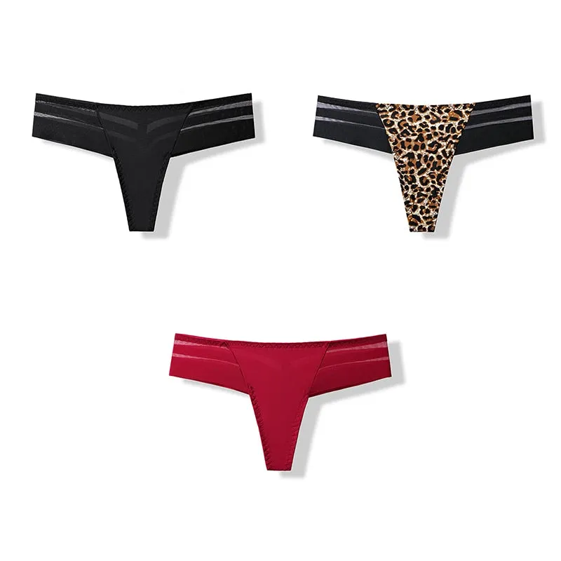 3 pcs Women's Panties Underwear Thongs Sexy Lingerie Seamless Sports Female Tanga For Woman Ice Silk Seamless Panties For Women