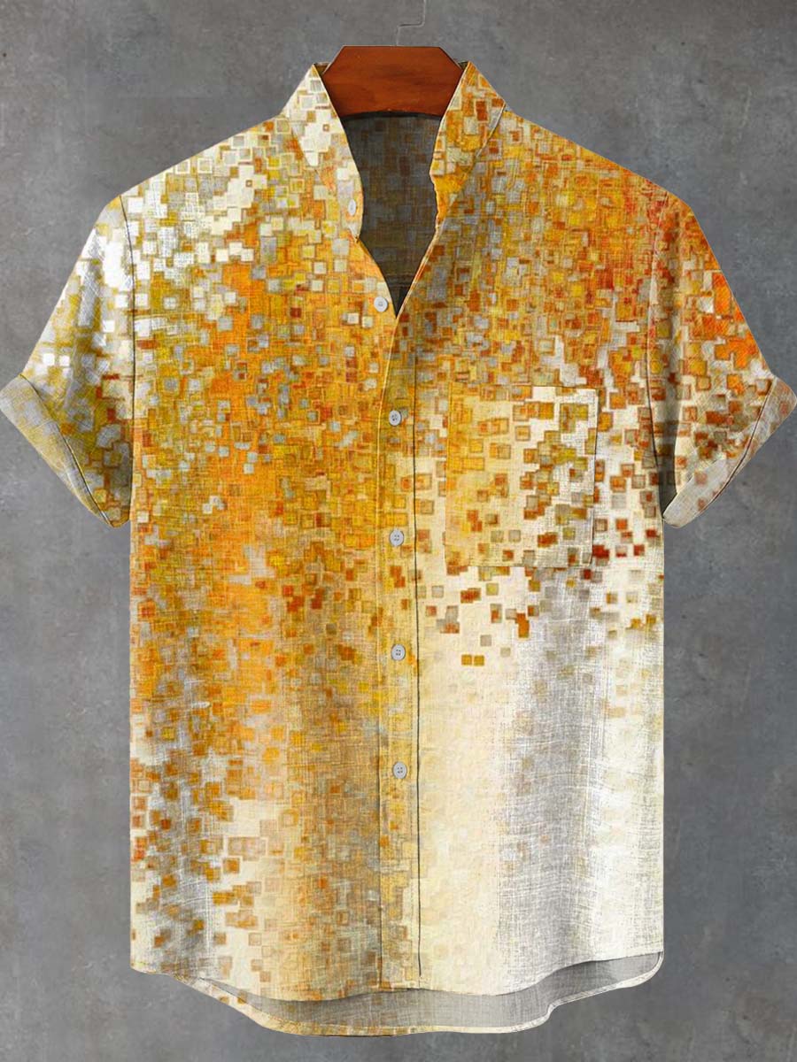 Abstract Art Geometry Vintage Print Casual 100% Cotton Shirt