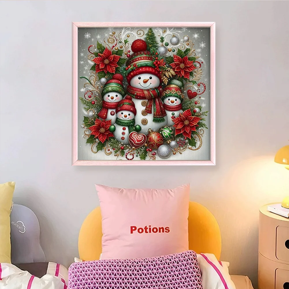 Full Embroidery cotton Thread 14CT Counted Xmas Snowman Cross Stitch 45x45cm