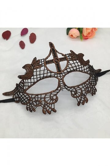 Sexy Cross Gilding Lace Half Face Eyes Mask For Halloween Party Coffee-elleschic