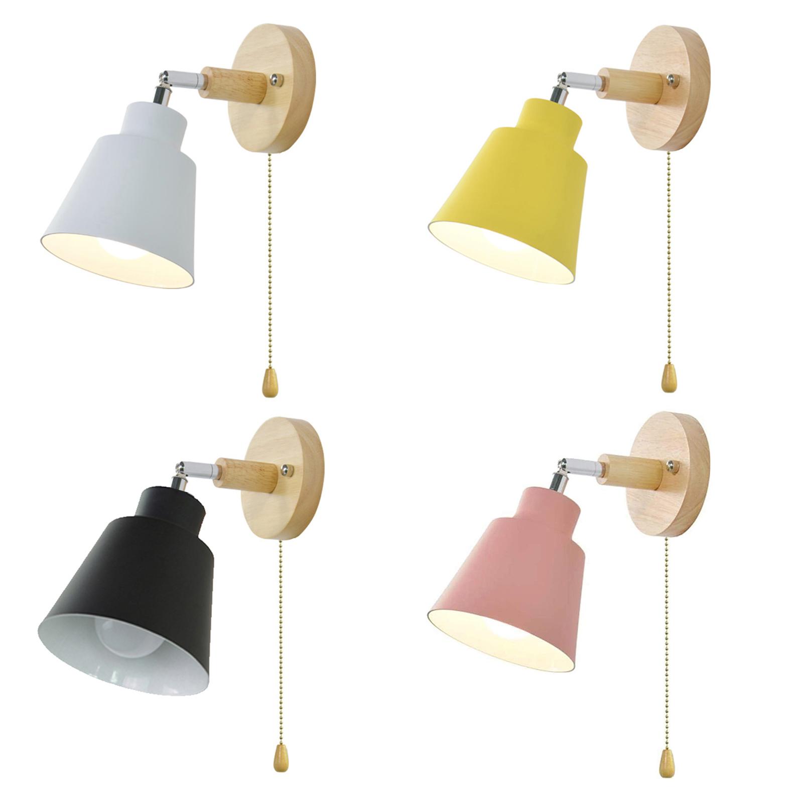 

Wall Sconce Light, Wooden Fixture Lamp with Cord, E27 Rotatable for Bedroom, Grey belt switch, 501 Original