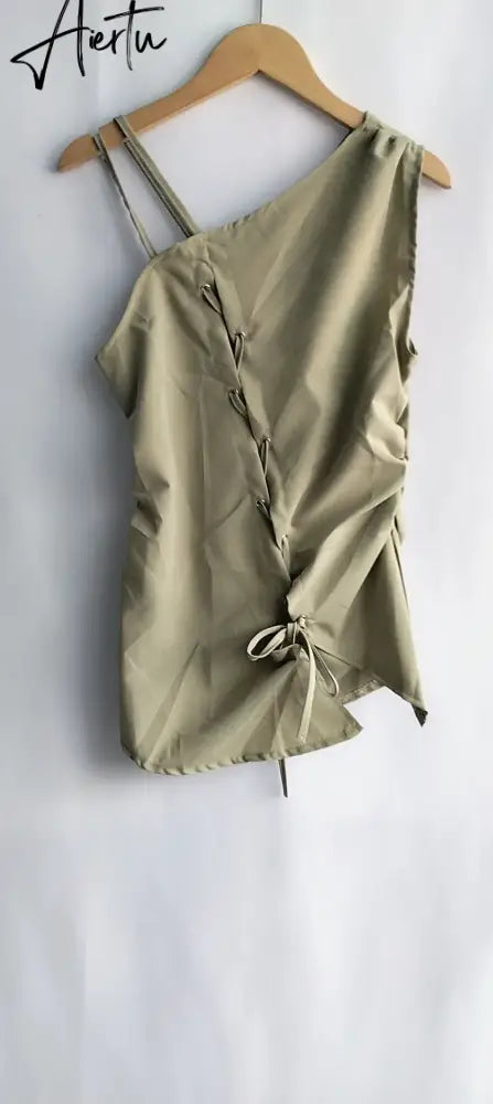 Aiertu Korean Trendy Solid Bandage Off Shoulder Tanks Hollow Out Y2k Aesthetic Irregular Tank Tops Elegant Fashion Sweet Women Camisole Aiertu