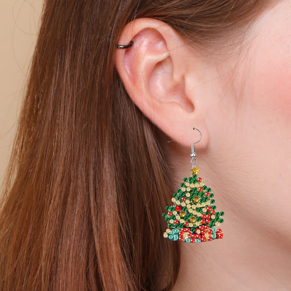 6 Pairs Double Sided Christmas Tree Diamond Painting Earrings for Women Girls
