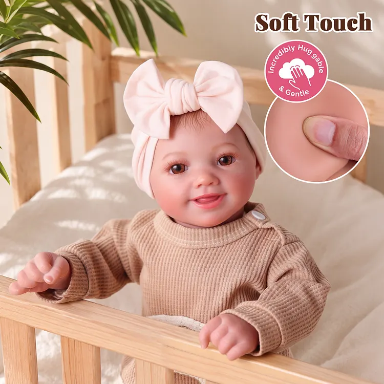 Babeside Sweet Smile Sunny 17" Full Body Silicone Reborn Baby Doll Girl in Brown Knit Outfit