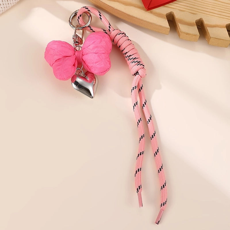 Sweet Cherry Heart Shape Bow Knot Artificial Pearl Alloy Polyester Bag Pendant Keychain