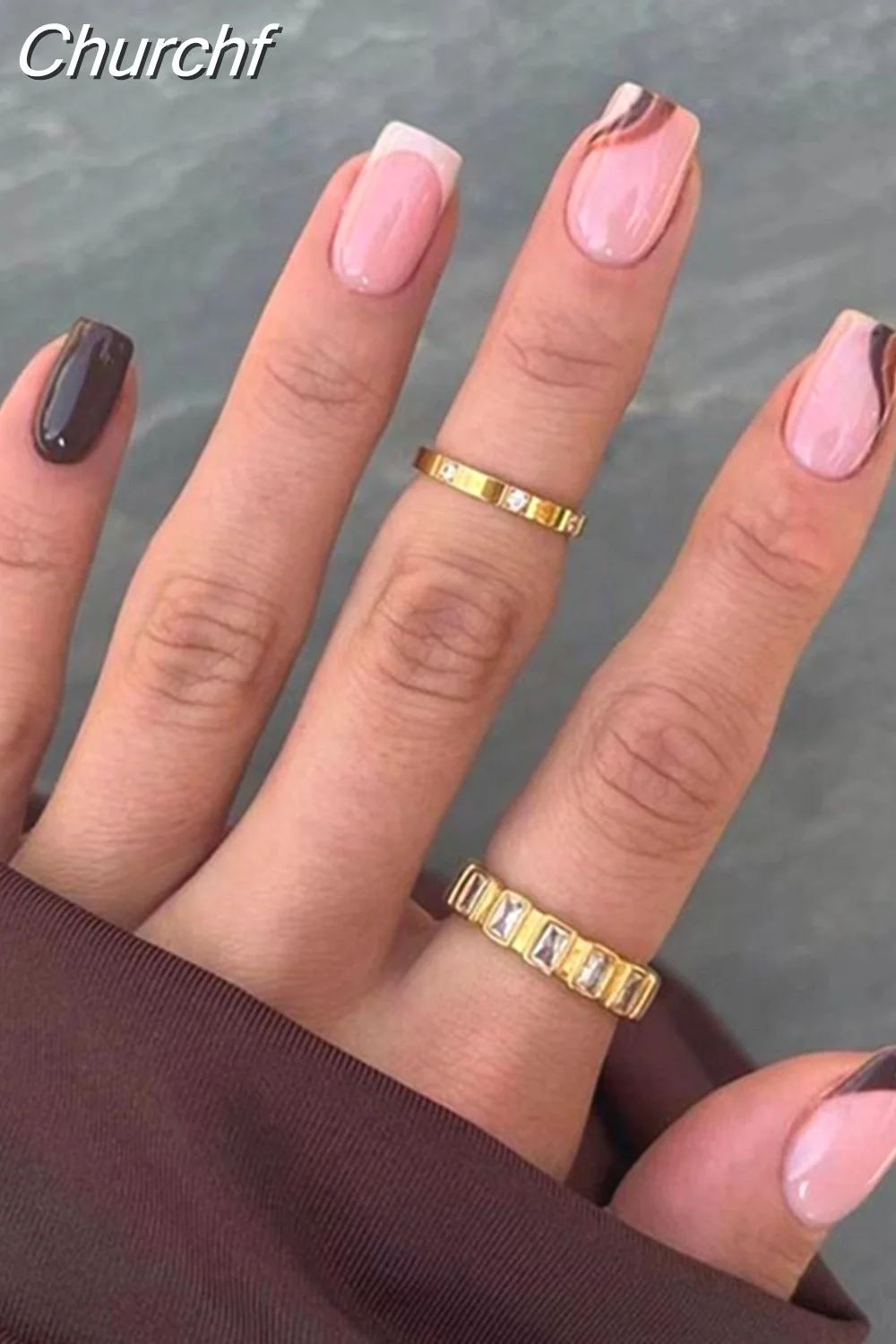 Churchf Short French False Nail Simple Square Head Fake Nails Press on Nail Wearable Full Cover Artificial Nail Tips Manicure-Nail Inspo
