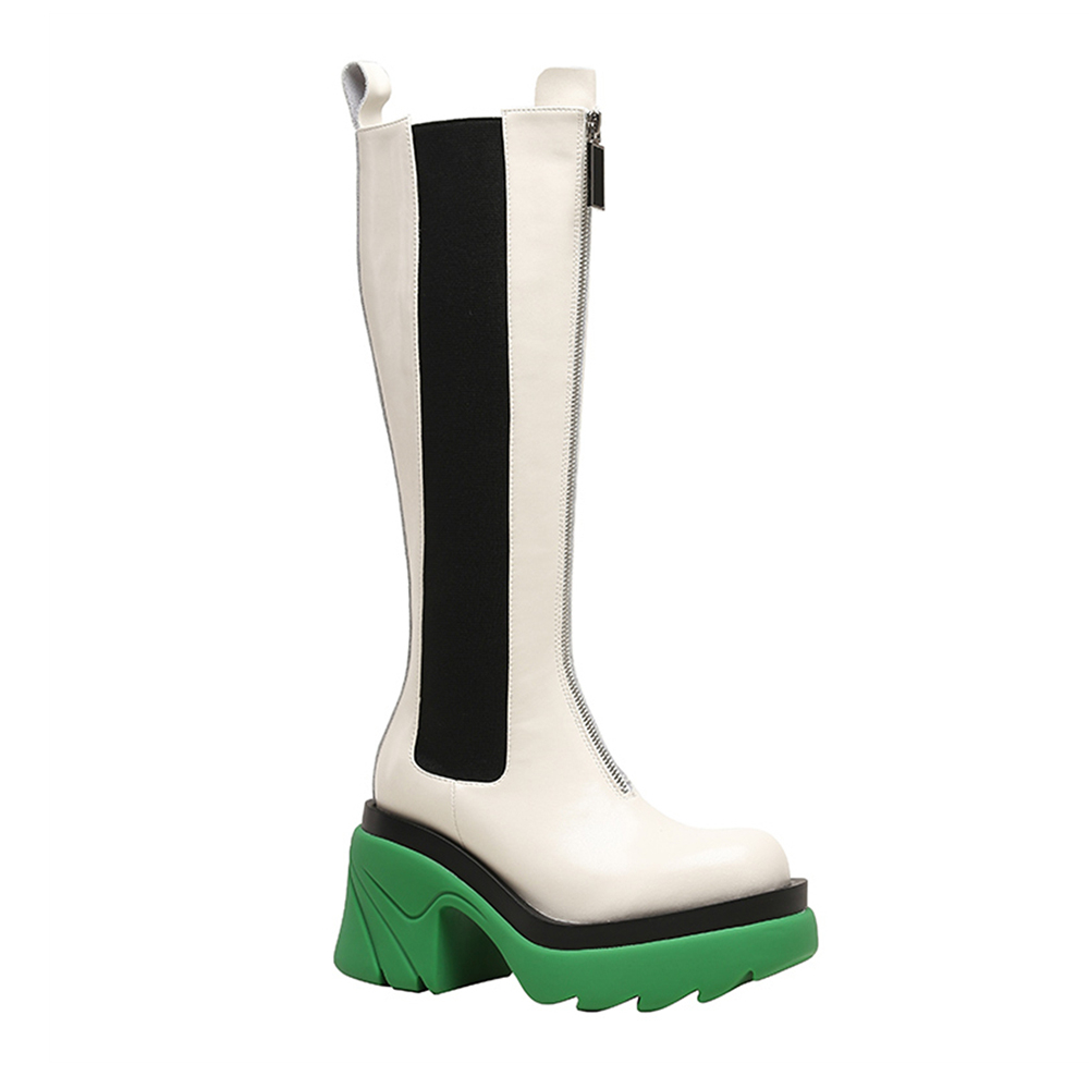 80mm Round Toe Thick-soled Front Zipper Boots-vocosishoes