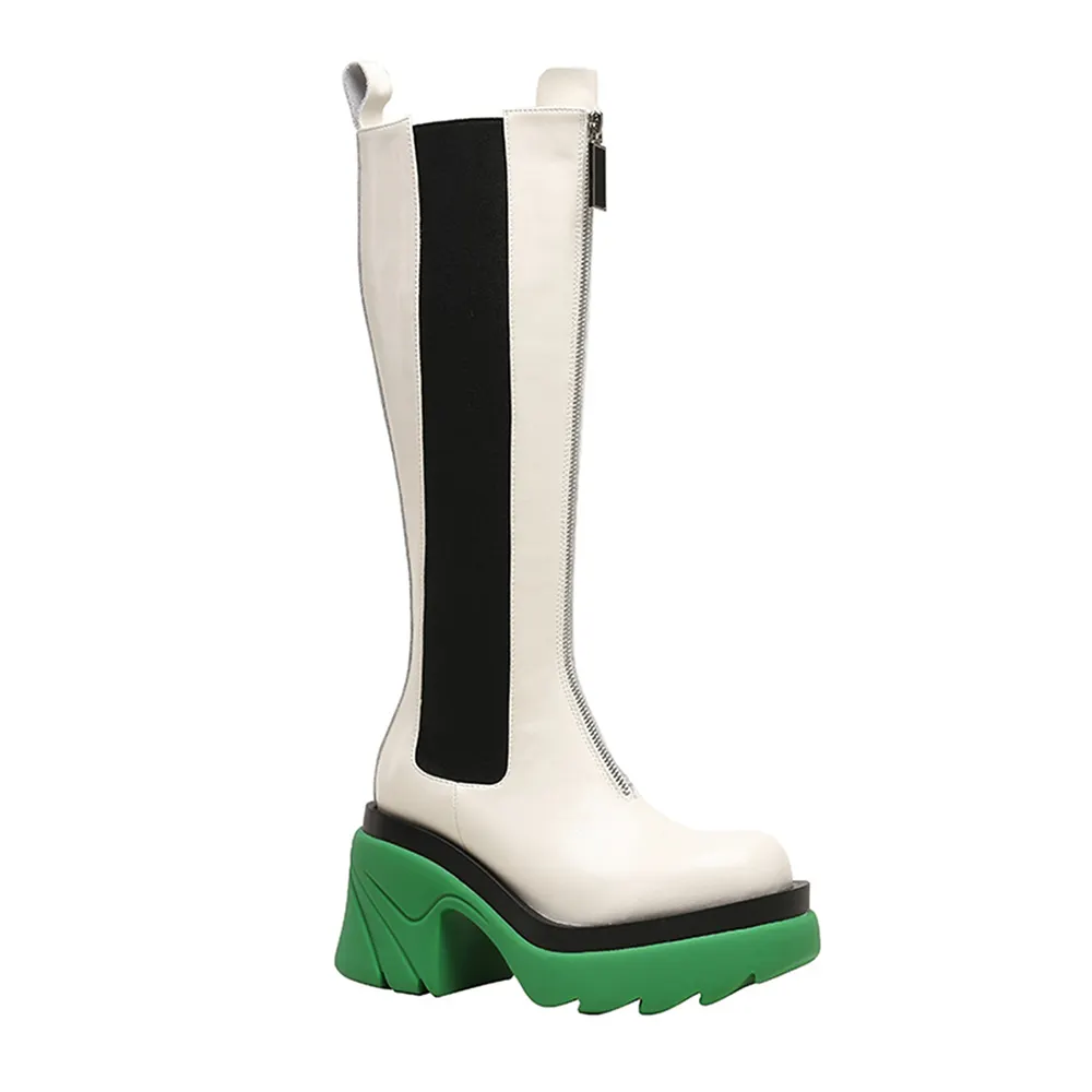 80mm Round Toe Thick-soled Front Zipper Boots-vocosishoes